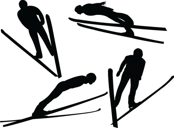 Ski jumping silhouette collection — Stock Vector