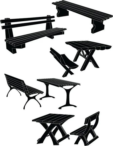 Mesas e banco no parque 2 —  Vetores de Stock