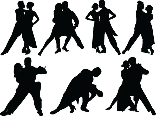 Collection silhouette couple Tango — Image vectorielle
