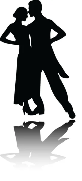Silhouette couple tango avec ombre — Image vectorielle
