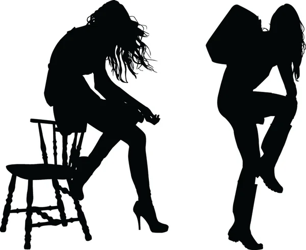 Zwei Mädchen Silhouette — Stockvektor
