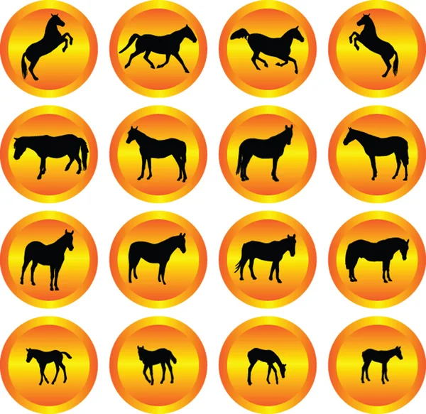Colección de caballos en botones — Vector de stock