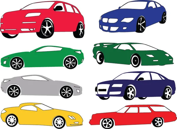 Coleção de carros em cores diferentes — Vetor de Stock
