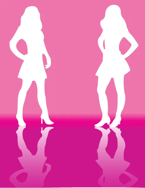 Lányok a rózsaszín háttér — Stock Vector