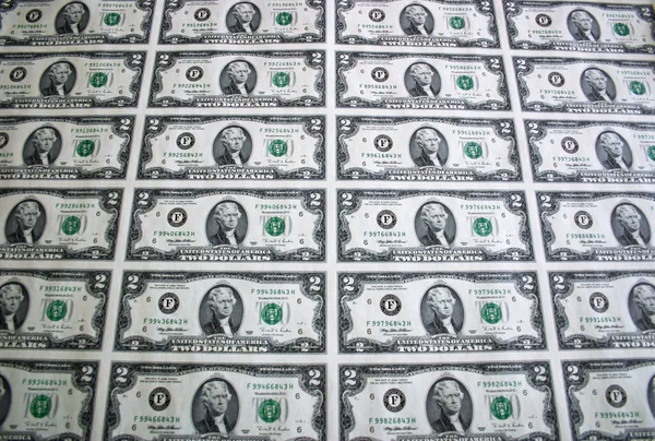 Blad van twee dollarbiljetten 4 — Stockfoto