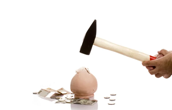 Breaking a piggy bank — Stock Photo, Image