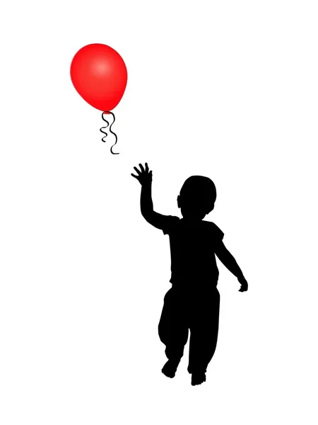 Niño buscando un globo rojo — Vector de stock