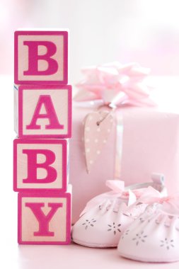 Pink baby building blocks clipart