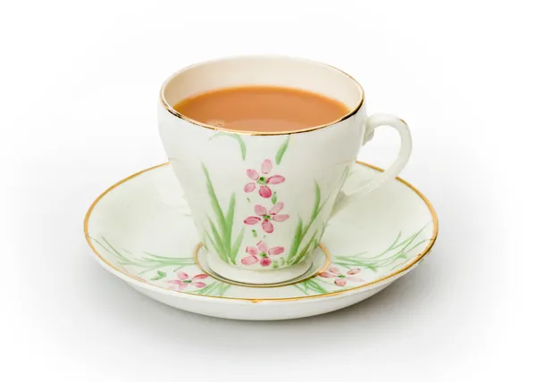 Çay bir el boyalı Kupası ve fincan tabağı — Stok fotoğraf