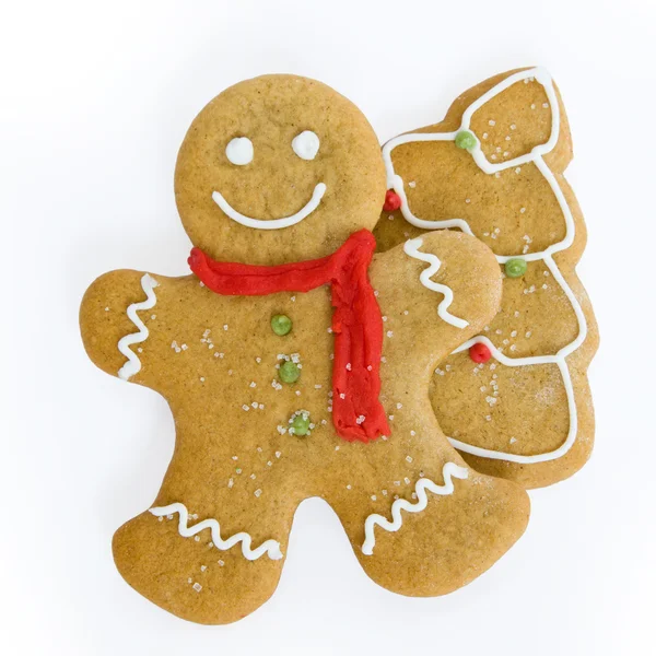 Zencefilli kurabiye adam ve Noel ağacı — Stok fotoğraf