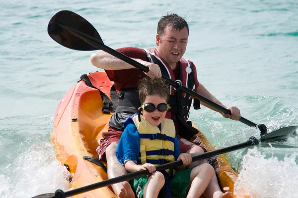 stock image Father and son kayaking