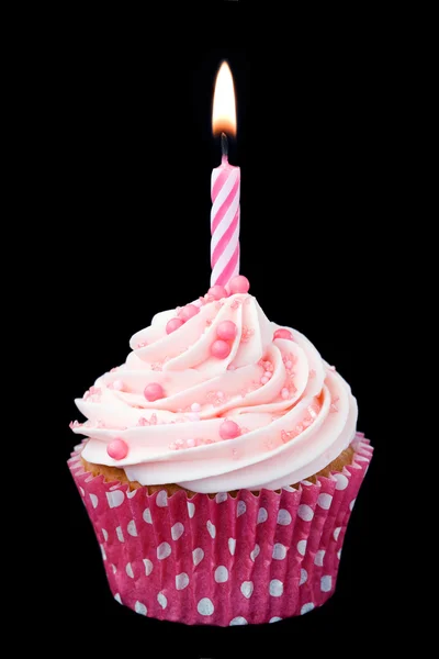 Růžový narozeniny cupcake — Stock fotografie