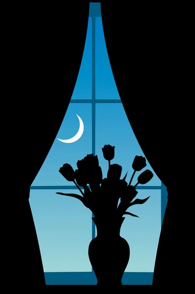 Λουλούδια σε ένα παράθυρο — Διανυσματικό Αρχείο