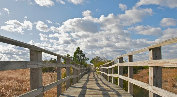 stock image Wooden bridge leading to the beach.