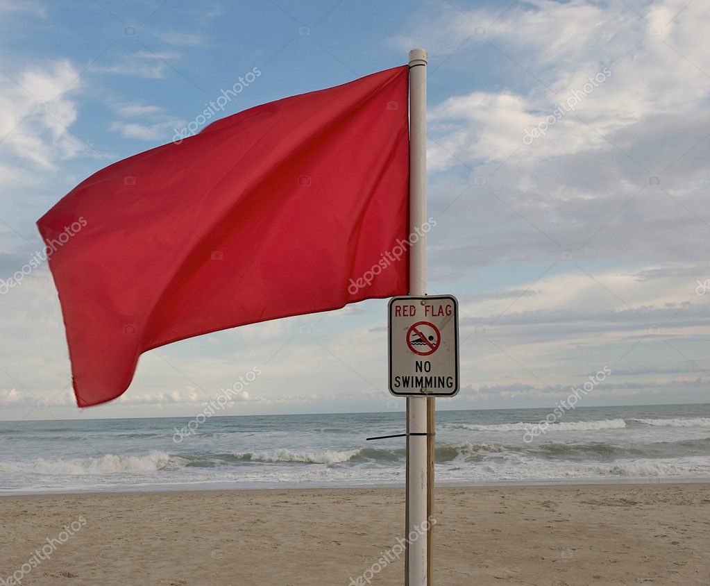 Rote Warnflagge am Strand - Stockfotografie: lizenzfreie Fotos © dmvphotos  2389357