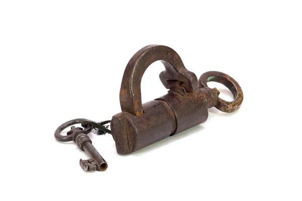 Um velho cadeado e chave — Fotografia de Stock