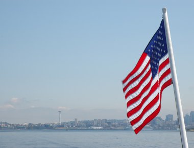 American flag over Seattle clipart