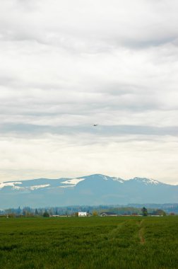 Cloudy sky over the field and mountains clipart