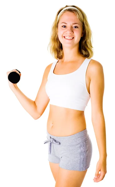 Mujer joven haciendo ejercicio en blanco — Foto de Stock