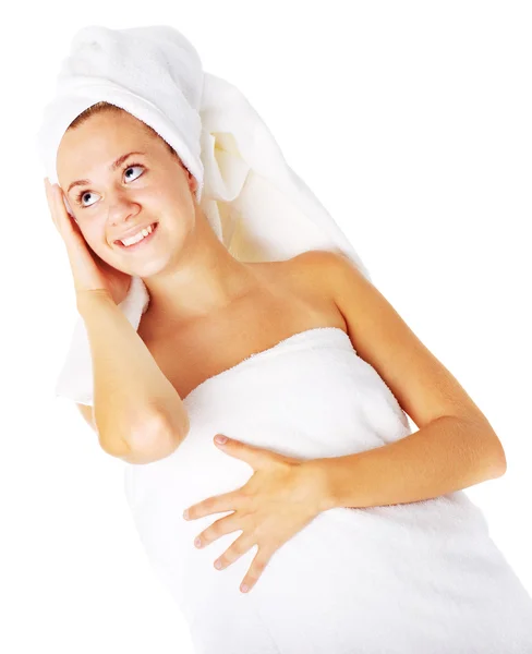 Hermosa joven spa mujer en blanco — Foto de Stock