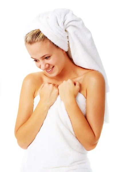 Hermosa joven spa mujer en blanco —  Fotos de Stock