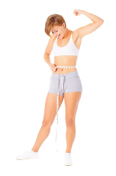 Young Woman Measuring Herself — Stock Photo, Image