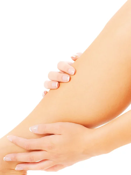 Mulher massagem perna — Fotografia de Stock