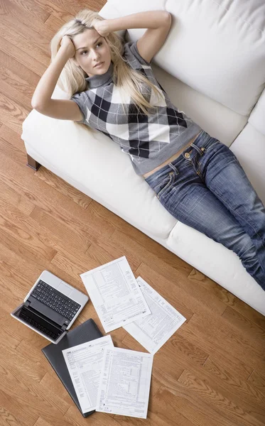 stock image Young Woman Doing Taxes