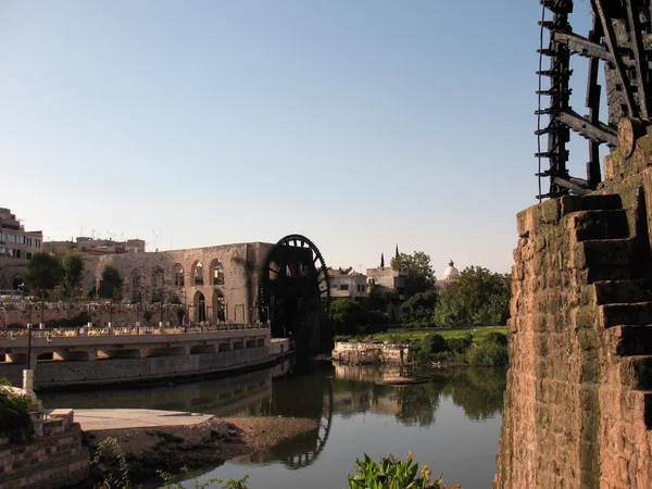 stock image Hama. Landscape with waterwheels