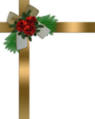 Gold ribbons red roses clipart