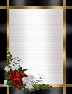 Wedding invitation border red roses clipart