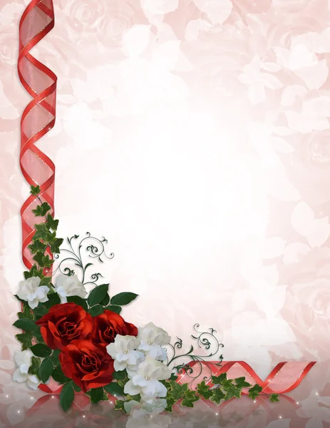 Wesele zaproszenie obramowania czerwone róże — Zdjęcie stockowe