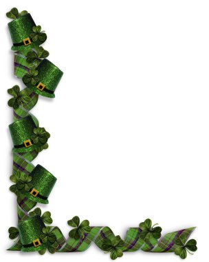 St Patricks Day Border hats plaid ribbon clipart