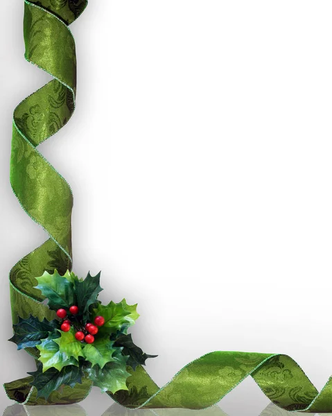 Christmas Holly and ribbons border — Stock Photo, Image