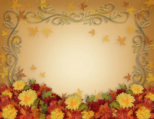 Herfstbladeren dankzegging bloemen grens — Stockfoto