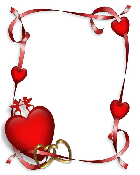 San Valentín corazones y cintas frontera — Foto de Stock