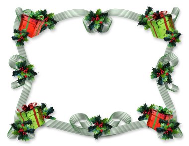 Christmas Border gifts and Holly clipart