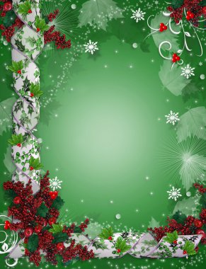 Christmas border ribbons elegant holly clipart