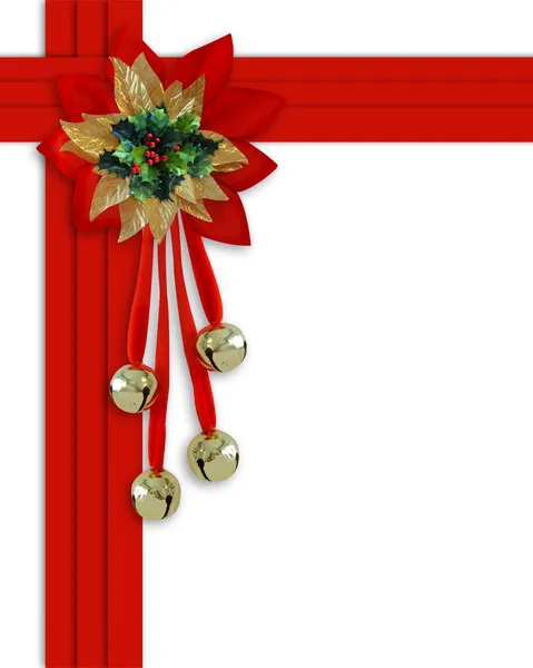 Hranice vánoční zvonky holly stuhy — Stock fotografie