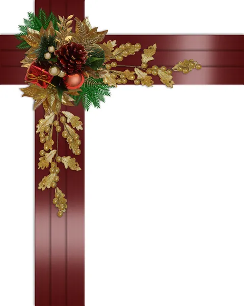 Boże Narodzenie granica elegancki czerwonymi wstążkami — Zdjęcie stockowe