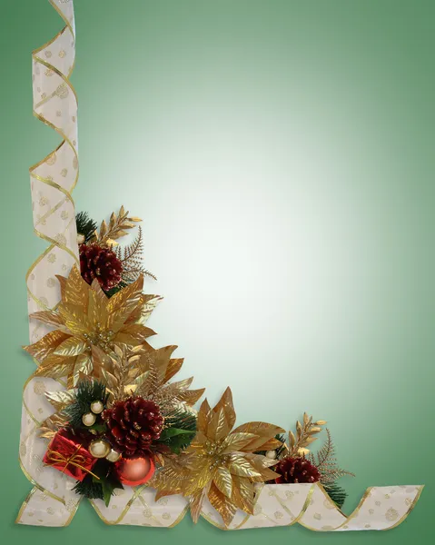 Kerstmis grens linten elegante gouden po — Stockfoto