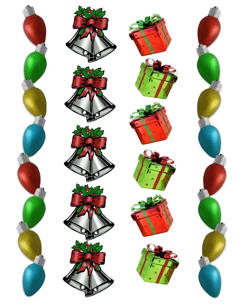 Christmas Borders lights bells presents — Stock Photo, Image