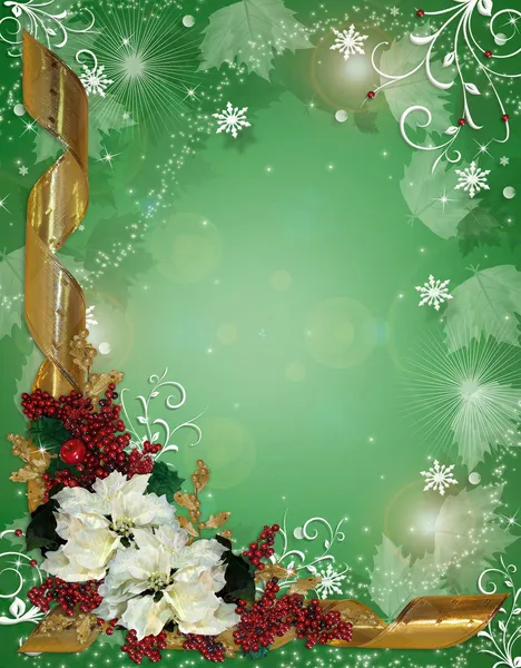 Kerstmis grens linten en Poinsettia — Stockfoto