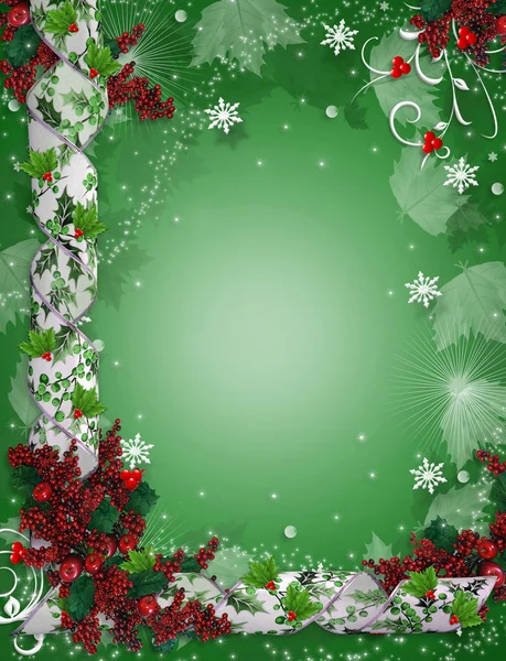 Kerstmis grens linten elegante holly — Stockfoto