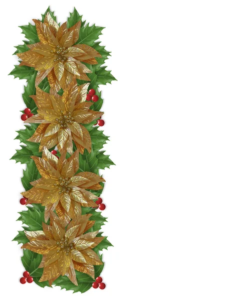 Natal feriado fronteira azevinho ouro — Fotografia de Stock