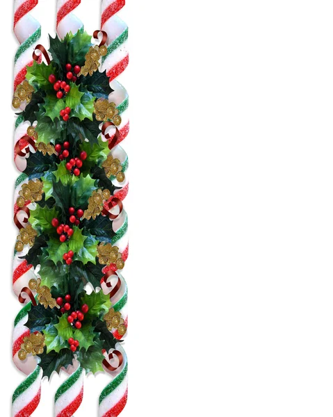 Christmas Holly Border with ribbon — Stock Photo, Image