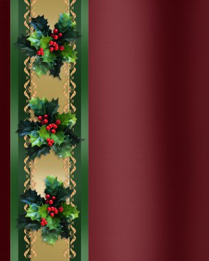 Christmas Border Holly ribbon elegant clipart