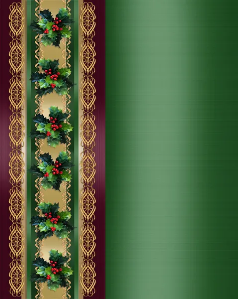 Christmas Border Holly and ribbon elegan — Stock Photo, Image
