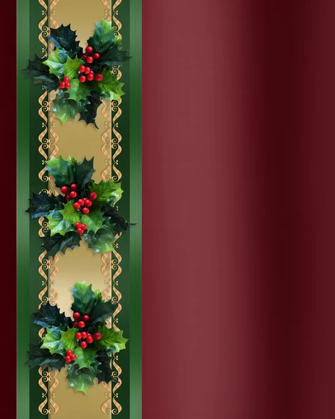 Vánoční hranice holly stuha elegantní — Stock fotografie