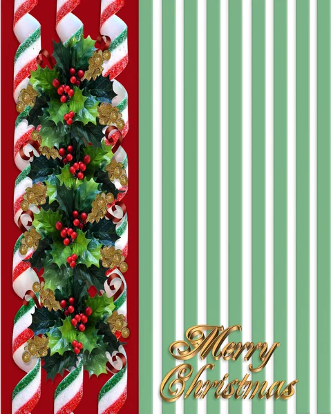 Christmas Holly Border over green stripe — Stock Photo, Image